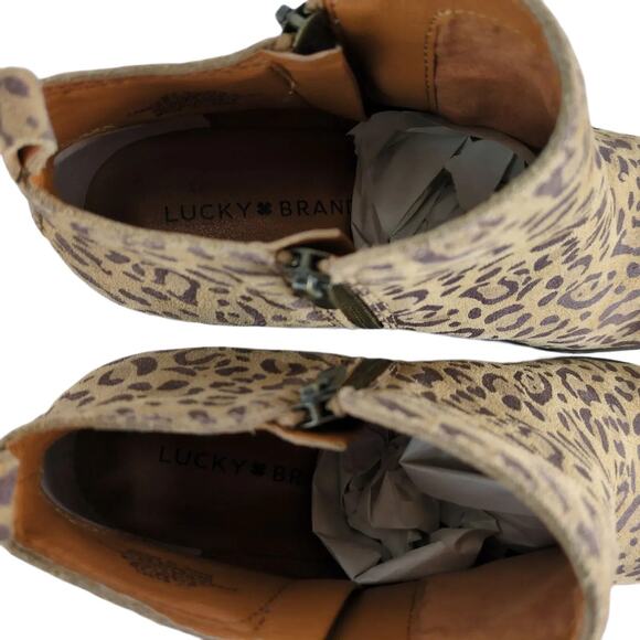 Lucky Brand Basel Women's 8.5 Leopard Print Leather Ankle Booties Side Zip Heel - Picture 10 of 10